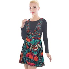 Japanese Graffiti Plunge Pinafore Velour Dress