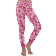 Cute Pink Sakura Flower Pattern Kids  Lightweight Velour Classic Yoga Leggings