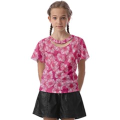 Cute Pink Sakura Flower Pattern Kids  Front Cut Tee by Cowasu