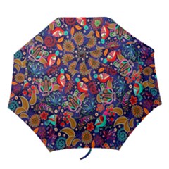 Pattern Colorful Bird Leaf Flower Folding Umbrellas by Cowasu