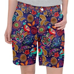 Pattern Colorful Bird Leaf Flower Women s Pocket Shorts