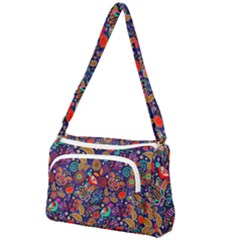 Pattern Colorful Bird Leaf Flower Front Pocket Crossbody Bag