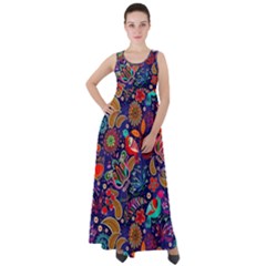 Pattern Colorful Bird Leaf Flower Empire Waist Velour Maxi Dress