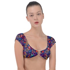 Pattern Colorful Bird Leaf Flower Cap Sleeve Ring Bikini Top by Cowasu