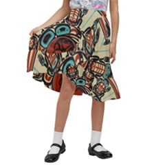 Skull Grateful Dead Phone Gratefuldead Kids  Ruffle Flared Wrap Midi Skirt by Cowasu