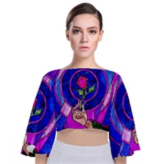 Stained Glass Rose Tie Back Butterfly Sleeve Chiffon Top by Cowasu