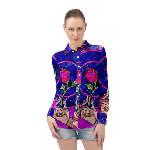 Stained Glass Rose Long Sleeve Chiffon Shirt by Cowasu