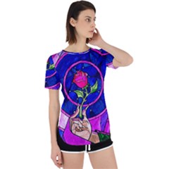 Stained Glass Rose Perpetual Short Sleeve T-shirt by Cowasu