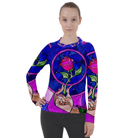 Stained Glass Rose Women s Pique Long Sleeve Tee by Cowasu