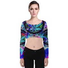 Cannabis Psychedelic Velvet Long Sleeve Crop Top