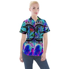 Cannabis Psychedelic Women s Short Sleeve Pocket Shirt