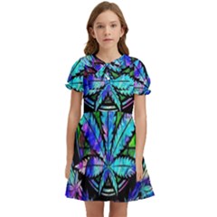 Cannabis Psychedelic Kids  Bow Tie Puff Sleeve Dress by Cowasu