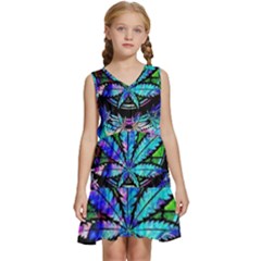 Cannabis Psychedelic Kids  Sleeveless Tiered Mini Dress by Cowasu