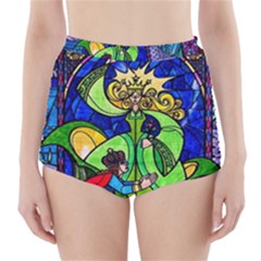 Beauty Stained Glass Rose High-waisted Bikini Bottoms by Cowasu