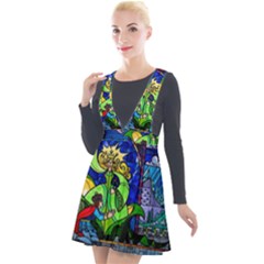 Beauty Stained Glass Rose Plunge Pinafore Velour Dress