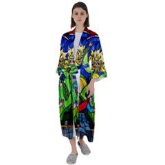 Beauty Stained Glass Rose Maxi Satin Kimono by Cowasu