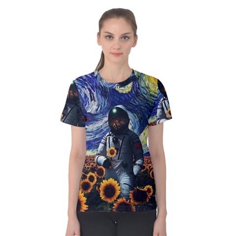 Starry Surreal Psychedelic Astronaut Space Women s Cotton Tee by Cowasu