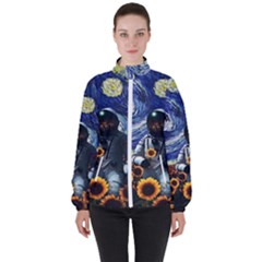 Starry Surreal Psychedelic Astronaut Space Women s High Neck Windbreaker by Cowasu