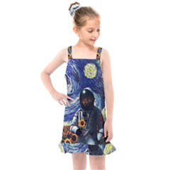 Starry Surreal Psychedelic Astronaut Space Kids  Overall Dress by Cowasu