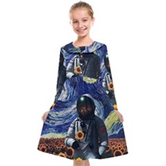 Starry Surreal Psychedelic Astronaut Space Kids  Midi Sailor Dress by Cowasu