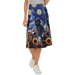 Starry Surreal Psychedelic Astronaut Space Midi Panel Skirt