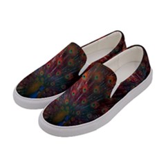 Red Peacock Feather Women s Canvas Slip Ons by Cowasu