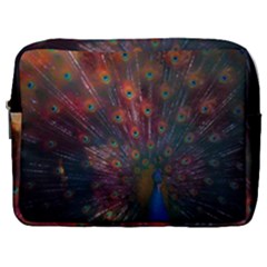 Red Peacock Feather Make Up Pouch (large)