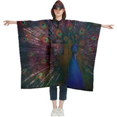 Red Peacock Feather Women s Hooded Rain Ponchos