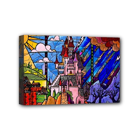 Beauty Stained Glass Castle Building Mini Canvas 6  X 4  (stretched) by Cowasu