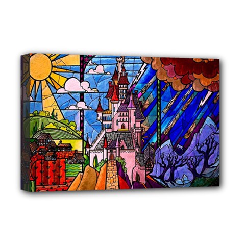 Beauty Stained Glass Castle Building Deluxe Canvas 18  X 12  (stretched) by Cowasu