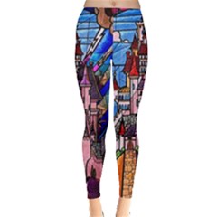 Beauty Stained Glass Castle Building Leggings  by Cowasu