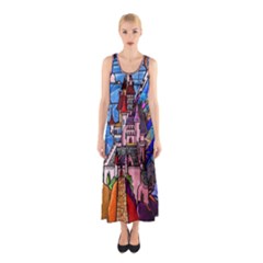 Beauty Stained Glass Castle Building Sleeveless Maxi Dress by Cowasu
