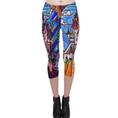 Beauty Stained Glass Castle Building Capri Leggings  by Cowasu