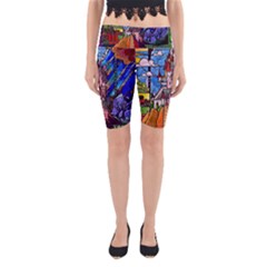 Beauty Stained Glass Castle Building Yoga Cropped Leggings by Cowasu