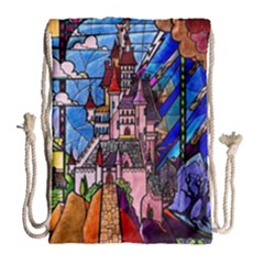 Beauty Stained Glass Castle Building Drawstring Bag (large) by Cowasu