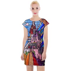 Beauty Stained Glass Castle Building Cap Sleeve Bodycon Dress by Cowasu