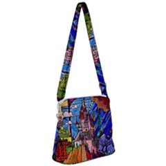 Beauty Stained Glass Castle Building Zipper Messenger Bag by Cowasu