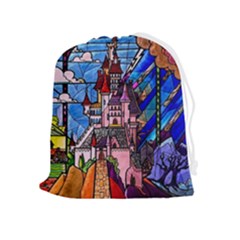 Beauty Stained Glass Castle Building Drawstring Pouch (xl) by Cowasu