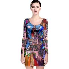 Beauty Stained Glass Castle Building Long Sleeve Velvet Bodycon Dress by Cowasu