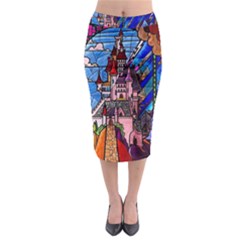Beauty Stained Glass Castle Building Midi Pencil Skirt by Cowasu