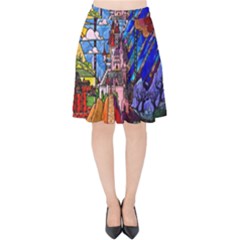 Beauty Stained Glass Castle Building Velvet High Waist Skirt by Cowasu