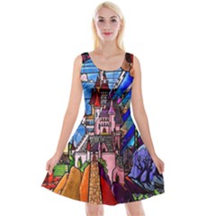 Beauty Stained Glass Castle Building Reversible Velvet Sleeveless Dress by Cowasu