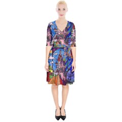 Beauty Stained Glass Castle Building Wrap Up Cocktail Dress by Cowasu