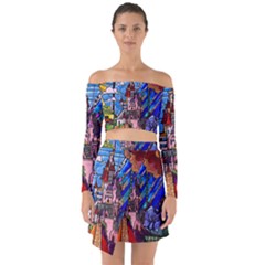 Beauty Stained Glass Castle Building Off Shoulder Top With Skirt Set by Cowasu