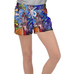 Beauty Stained Glass Castle Building Women s Velour Lounge Shorts by Cowasu