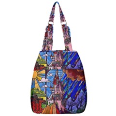 Beauty Stained Glass Castle Building Center Zip Backpack by Cowasu