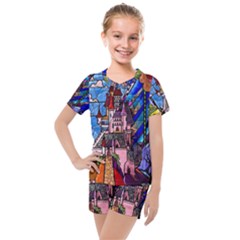 Beauty Stained Glass Castle Building Kids  Mesh Tee And Shorts Set