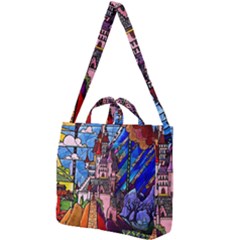 Beauty Stained Glass Castle Building Square Shoulder Tote Bag by Cowasu