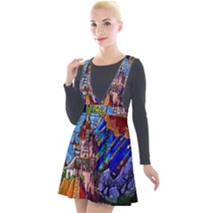 Beauty Stained Glass Castle Building Plunge Pinafore Velour Dress