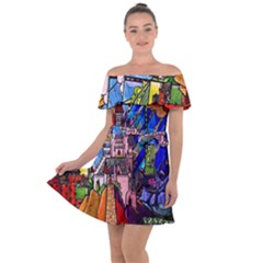 Beauty Stained Glass Castle Building Off Shoulder Velour Dress by Cowasu